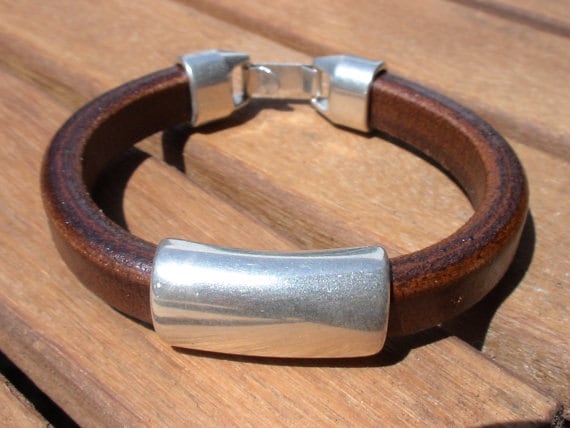 Silver and Leather mens bracelet, friendship couples bracelet, men cuff bracelet, handmade silver mens jewelry, unique gifts for men