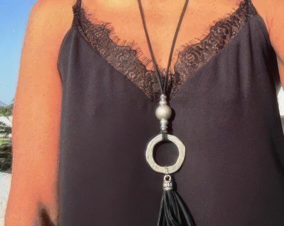 Best selling items Silver Everyday Pendant Beaded  Ring Necklace • Long Layered Chunky Necklace Gift for Her • Necklaces for Women by Kekugi