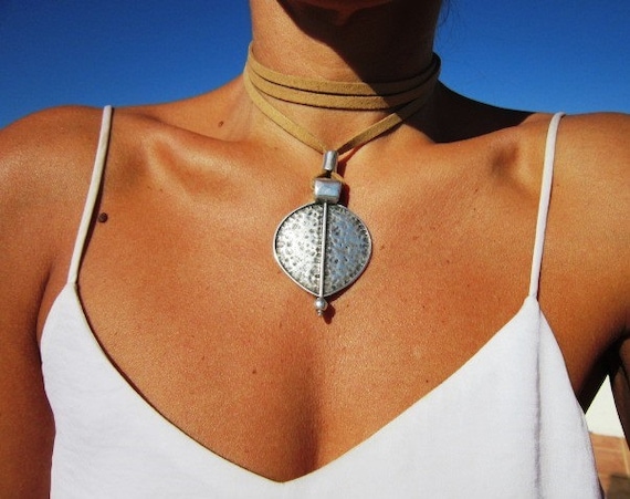 Leather Choker Necklace with Beads  Charms  Bohemian Jewelry TM  Stylish Layering Accessory