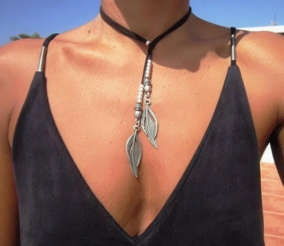 Handmade Couples feather Necklace • Y lariat Necklace Customized • Personalized Bohemian Jewelry Gift for Her • Birthday Gift for mom