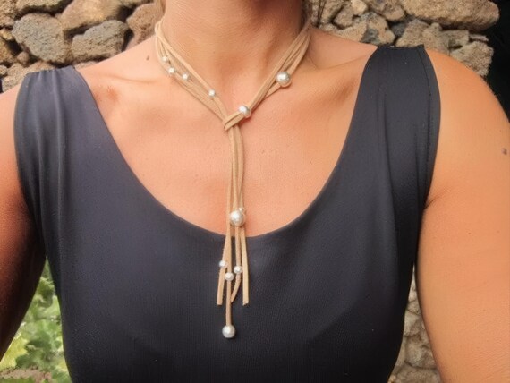 Y lariat Gold Beaded Necklace with charm birthday gift for Her Mom or Mama • Personalized Gifts • Handmade Jewelry Best selling items