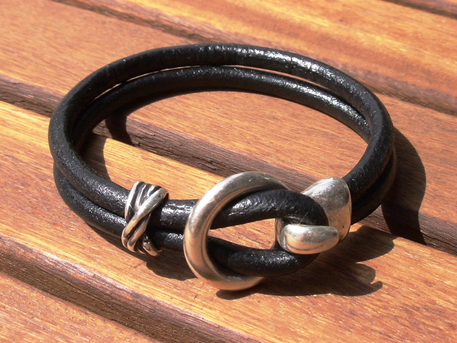 Silver Men's Leather Buckle Bracelet