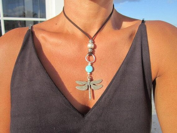 Statement Pendant Charm Dragonfly Necklace • Silver Beaded Necklaces for Women • Handmade PersonalizedJewelry Best selling items Gifts