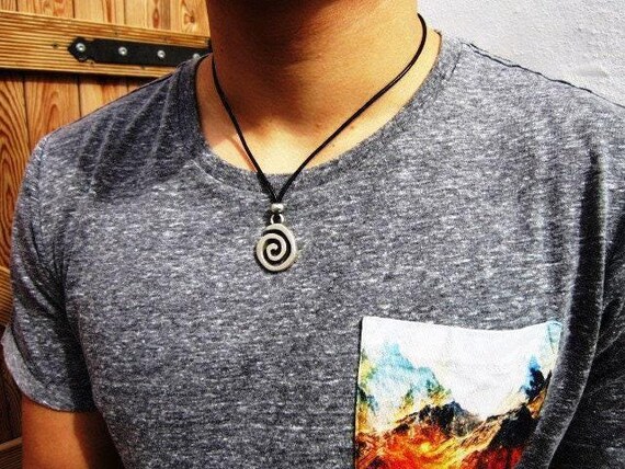 Mens Necklace Leather Pendant Necklace – Handmade Jewelry Gift for Him Personalized Jewelry by Kekugi