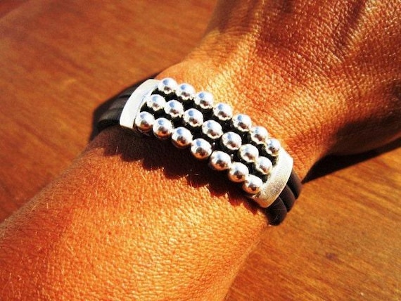 Leather & Silver Charm Beaded Bracelet • Handmade Jewelry Gift for Her • Custom Bracelet Gift • Personalized Jewelry Gifts by Kekugi
