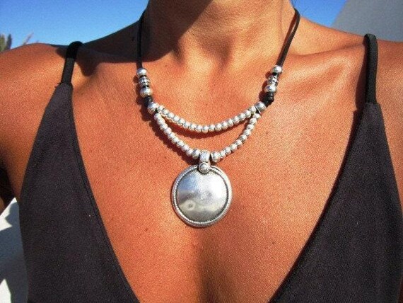 Layered Silver Beaded Necklace with charm • Couples Necklace with Charm • Handmade Personalized Bohemian Jewelry Gift for Her by Kekugi