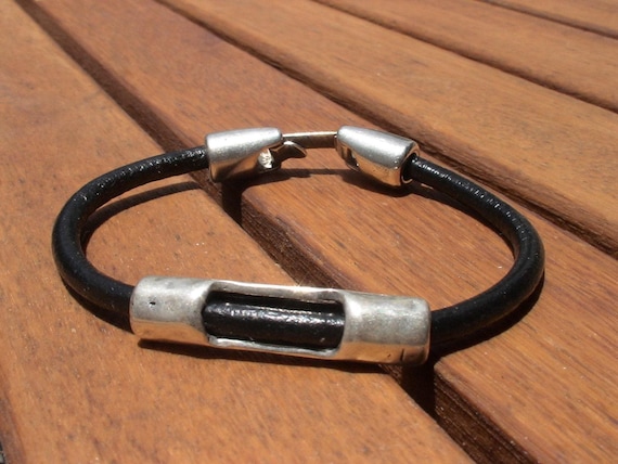 Personalized Leather & Silver Beaded Bracelet Gifts for Men • Handmade Mens Jewelry • Birthday Gift or Custom Jewelry Gift for Him by Kekugi