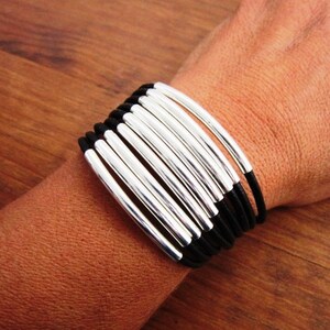 Women's leather bracelet, multi strand Black leather bracelet, custom handmade jewelry for Her image 4