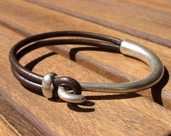 Bohemian Leather and Silver Beaded Bracelet Jewelry • Handmade Personalized Jewelry Gifts • Custom Bracelet Gift for Her by Kekugi