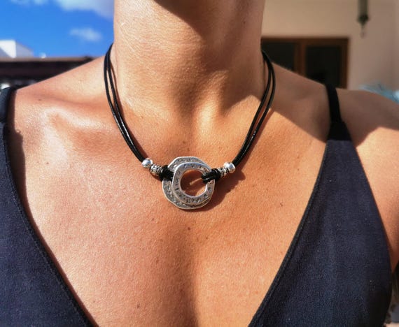O Ring Necklace  Handmade Leather Statement Jewelry  Personalized Short Fashion Necklace