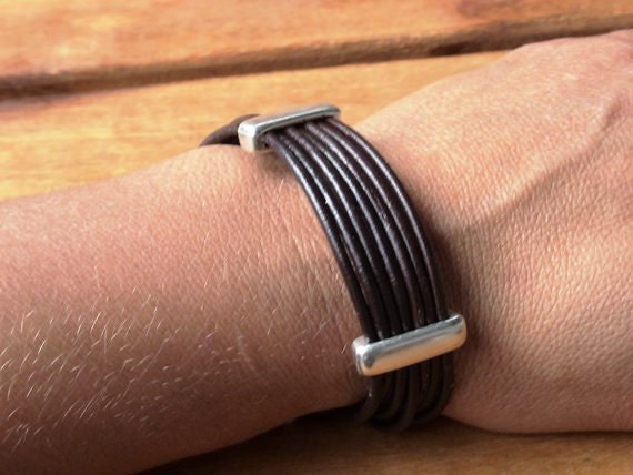 Silver and Leather mens bracelet, friendship couples bracelet, men cuff bracelet, handmade silver mens jewelry, unique gifts for men