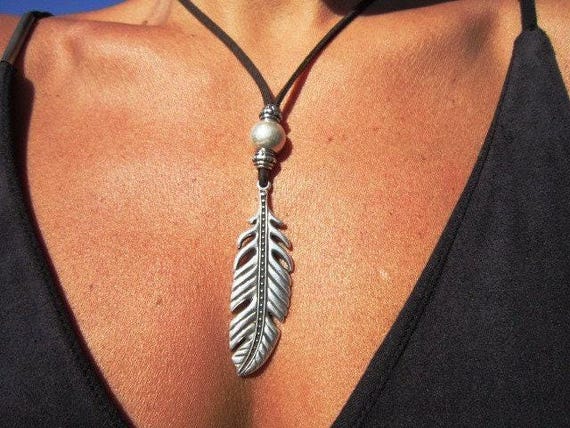 Matching Necklaces for Women • Statement Charm Long feather Necklace • Birthday gift, anniversary or mom gift • Bohemian Handmade jewelry