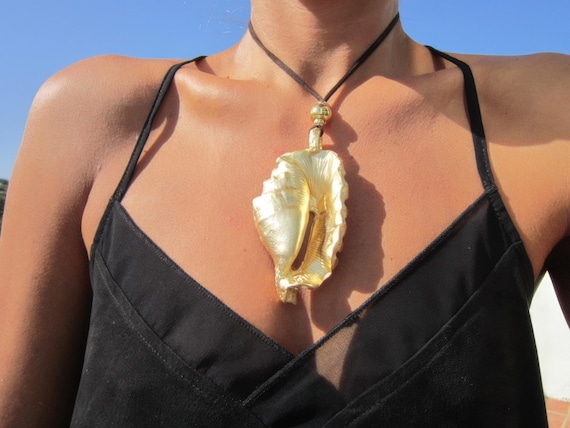 Seashell gold pendant necklace, long necklace, necklaces for women,  boho style, personalized jewelry