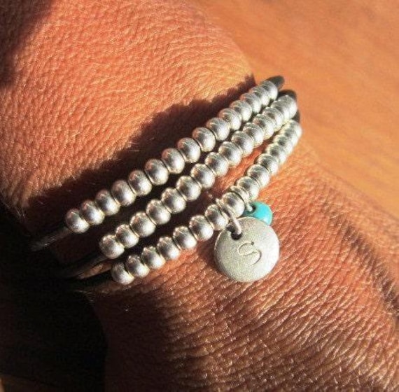 Custom Charm Silver Beaded initial Bracelet • Bohemian Handmade Jewelry • Personalized Custom Jewelry Gift for Her • best selling items