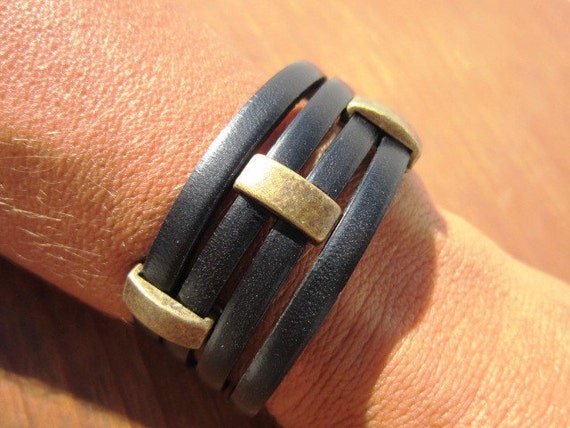 Brass and Leather mens bracelet, friendship couples bracelet, men cuff bracelet, handmade mens jewelry, unique gifts for men