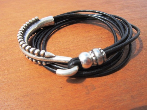 black leather bracelet, wrap bracelets, cuff bracelets, womens bracelets, leather cuff bracelets, cuff Bracelet, silver accessories