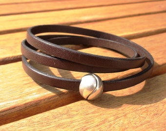 Silver and Leather mens bracelet, friendship couples bracelet, men cuff bracelet, handmade silver mens jewelry, unique gifts for men