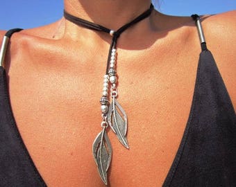 feather necklace, Y necklaces, lariat necklace, long necklaces, silver necklaces, fashion jewelry, feather pendant, silver feather