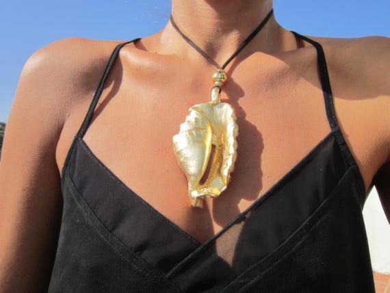 Seashell gold pendant necklace, long necklace, necklaces for women,  boho style, personalized jewelry