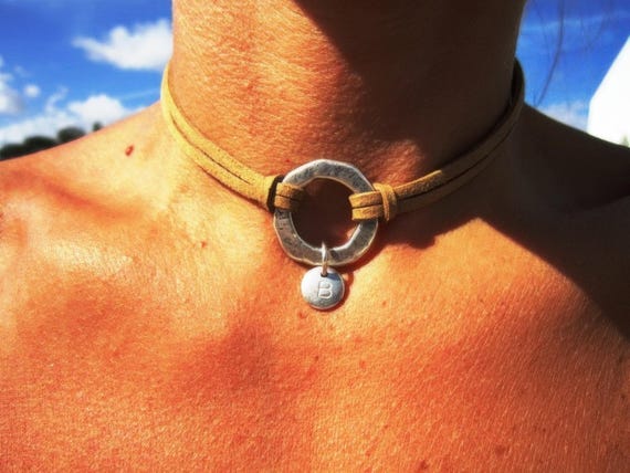 Bohemian Leather Choker Necklace beaded with initial charm • Handmade Jewelry Best selling items