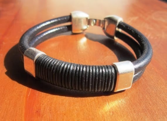 Leather & Silver Mens Bracelet • Matching Couple Bracelets • Custom mens bracelet Gift for him • Best Selling Items jewelry by Kekugi