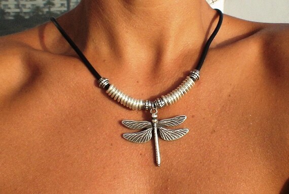 Statement Pendant Charm Dragonfly Necklace • Silver Beaded Necklaces for Women • Handmade PersonalizedJewelry Best selling items Gifts