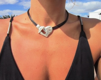Couples Beaded Necklace with Silver Heart Pendant Charm • Bohemian Handmade jewelry Necklaces for Women • Personalized Jewelry Gift for Her