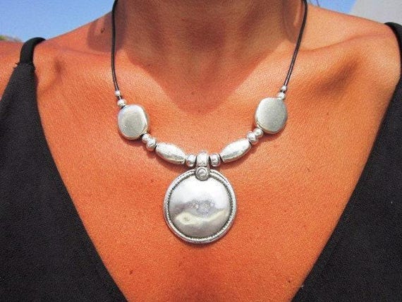 Custom Statement Silver Necklace • Beaded Couples Necklace Pendant Charm • Custom Personalized Jewelry • Best Selling Items Gift for Her