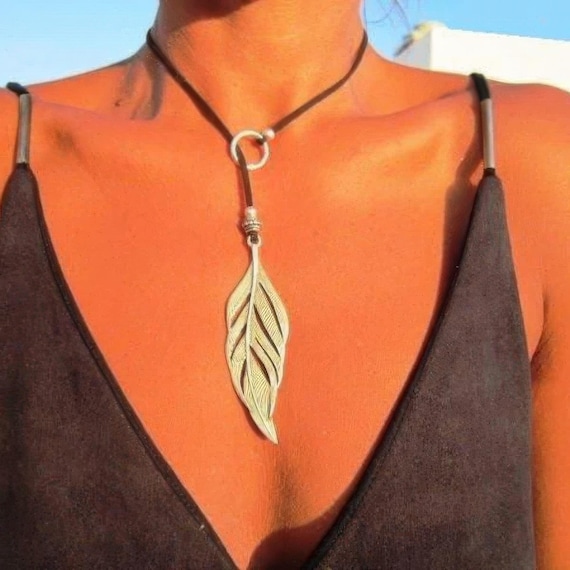 Boho feather necklace • Statement Charm Y Lariat Necklace • Silver Beaded Necklaces for Women • best selling items Personalized Gifts