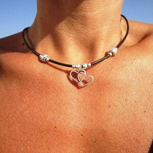 Couples Beaded Necklace with Silver Heart Pendant Charm • Bohemian Handmade jewelry Necklaces for Women • Personalized Jewelry Gift for Her