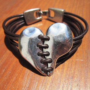 Women leather bracelet, valentines day gift,heart bracelet, boho jewelry, silver heart bracelets,  bracelets for women, fashion bracelets