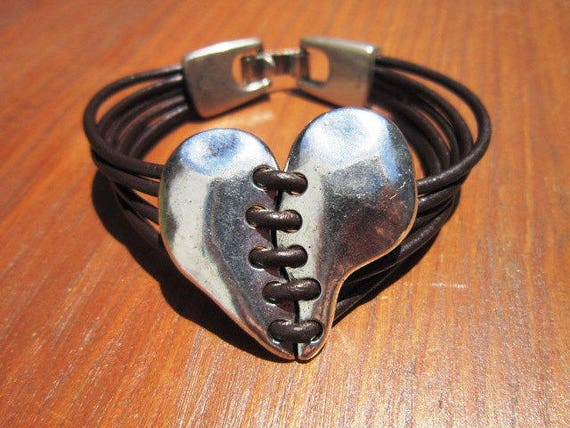 Leather Heart Bracelet for Women  Boho Jewelry  Valentines Day Gift