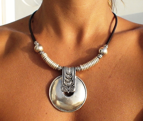 Tribal jewelry, women fashion tribal necklaces,  leather womens necklaces, silver necklaces