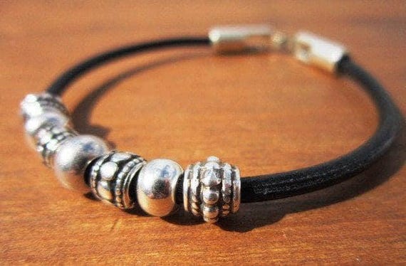 Beaded Leather Bracelet Personalized Gifts • Silver Custom Bracelet • Personalized Handmade Jewelry Gift for Her by Kekugi Bohemian jewelry