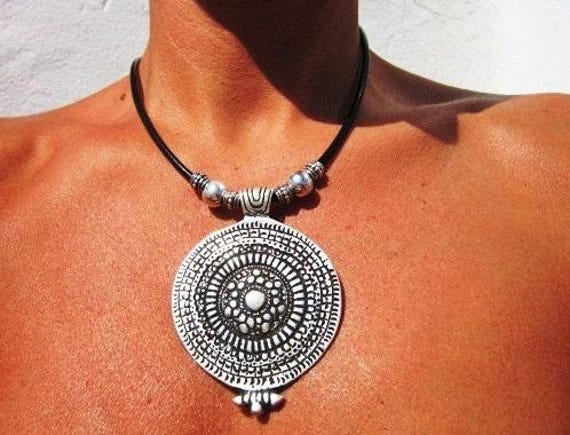 Boho Silver Necklace  Ethnic Fashion Jewelry  Bohemian Chic Design