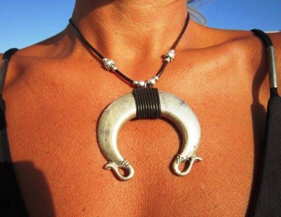 Silver layered Necklace featuring a crescent moon Pendant Charm • Bohemian Personalized Handmade Jewelry • Best seller Custom Gift for her