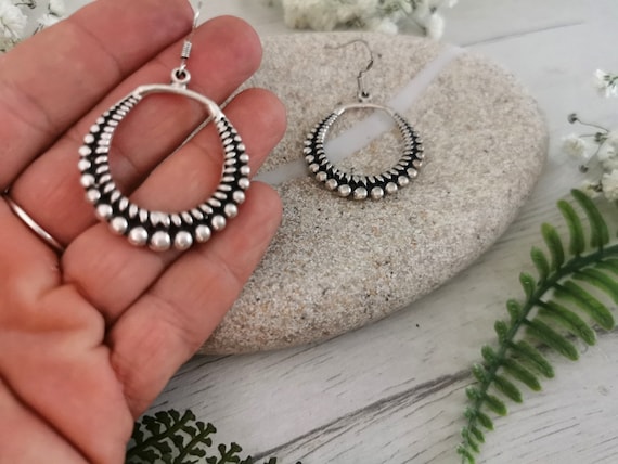 cool hoop earrings for women, unique tribal gypsy earrings, dangle earrings, silver boho earrings, drop earrings, handmade jewelry,
