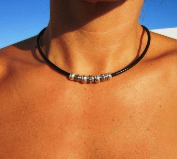 Cute and Simple Leather Choker necklace • Unique Couples Silver Necklace Customized Jewelry • Personalized Gifts Anniversary Gift for Her
