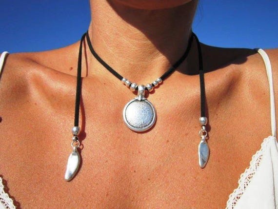 Layered Statement Silver Beaded Necklace with coin pendant • Couples Necklace Handmade Personalized Jewelry Gift for Her by Kekugi