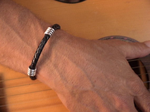 Leather & Silver Mens Bracelet • Matching Couple Bracelets • Custom mens bracelet Gift for him • Best Selling Items jewelry by Kekugi