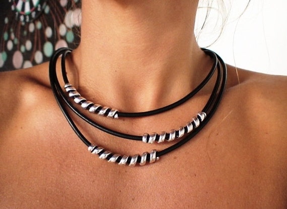 layered necklace, Black necklace, layered choker, Silver jewelry, etsy jewelry, sterling silver necklace, silver necklaces, black jewelry