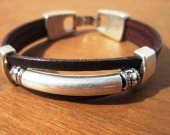 leather bracelet, womens bracelet, beaded bracelet, silver bracelet, sterling silver, jewelry, bead bracelet
