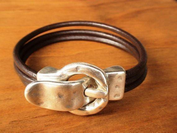 Bohemian Leather and Silver Beaded Bracelet Jewelry • Handmade Personalized Jewelry Gifts • Custom Bracelet Gift for Her by Kekugi