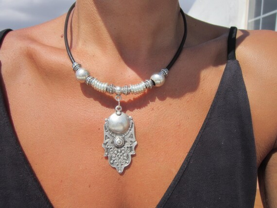 Silver Beaded Boho Necklace with Charm • Bohemian Handmade jewelry • Necklaces for Women • Personalized Jewelry Gift for Her by Kekugi