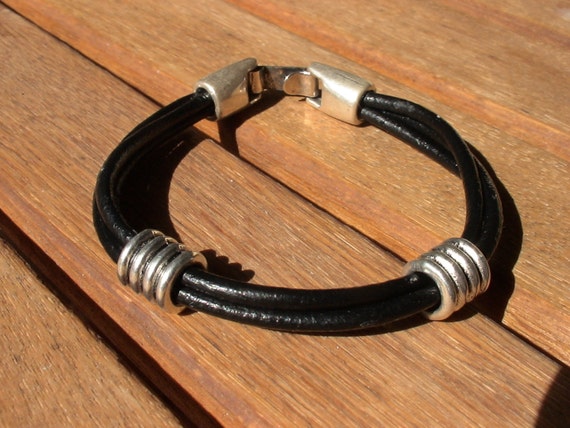 Silver and Leather mens bracelet, friendship couples bracelet, men cuff bracelet, handmade silver mens jewelry, unique gifts for men