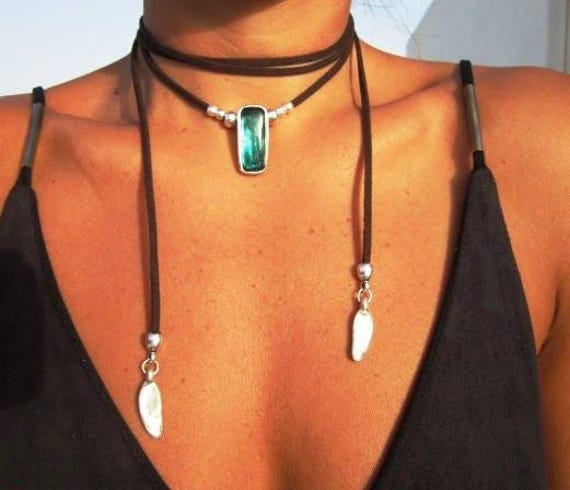 Beaded Wrap Necklace  Boho Choker Jewelry  Gypsy-Inspired Style