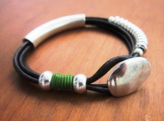 Silver & Leather Custom Bracelet Gift for Her • Personalized Handmade Jewelry Gift • Beaded Charm Bracelet Personalized Gifts for Birthday