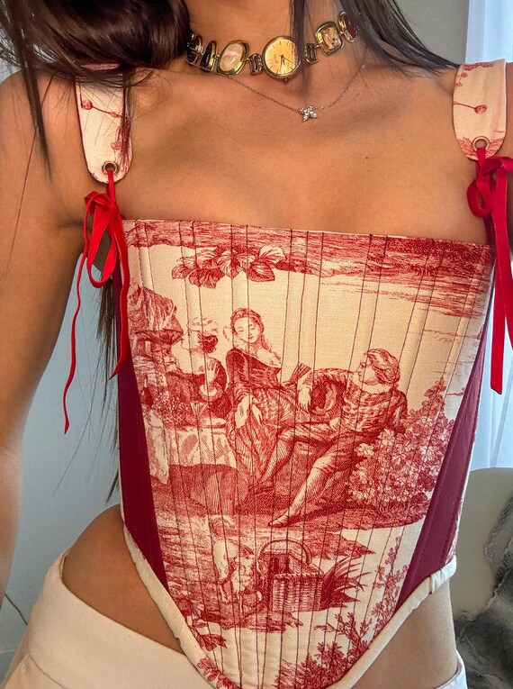 Corset Royal Red Toile de Jouy