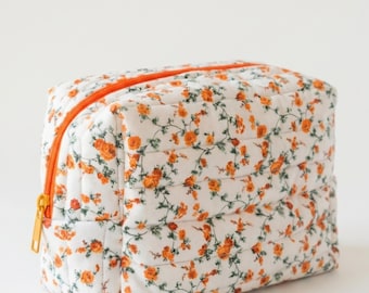 Medium Quilted Zipper Pouch | Handmade Makeup Bag, Cosmetic Case, Floral Collection