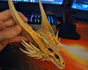 Gold Dragon Skulls, Dragons Of The House, Bone Dragon Skull, Halloween Dragon Skull